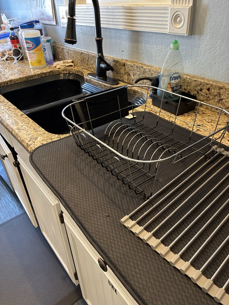 Sanitized kitchen sink and drying area