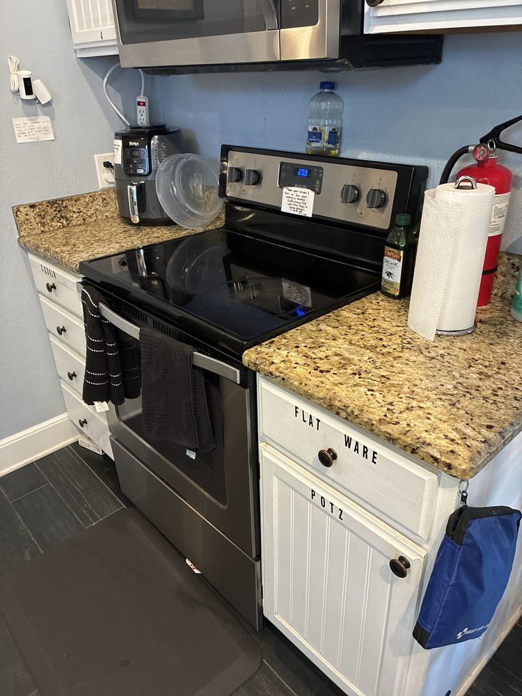 Degreased kitchen stove and countertops