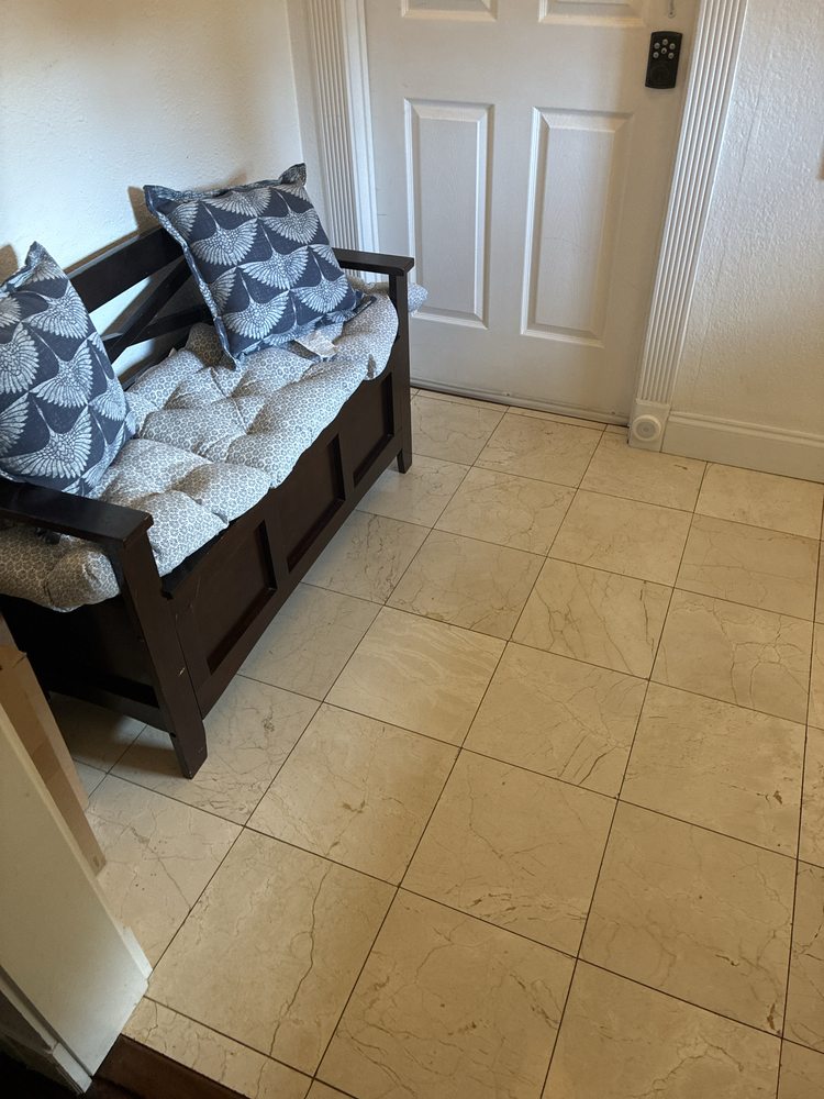 Freshly mopped tiled entryway